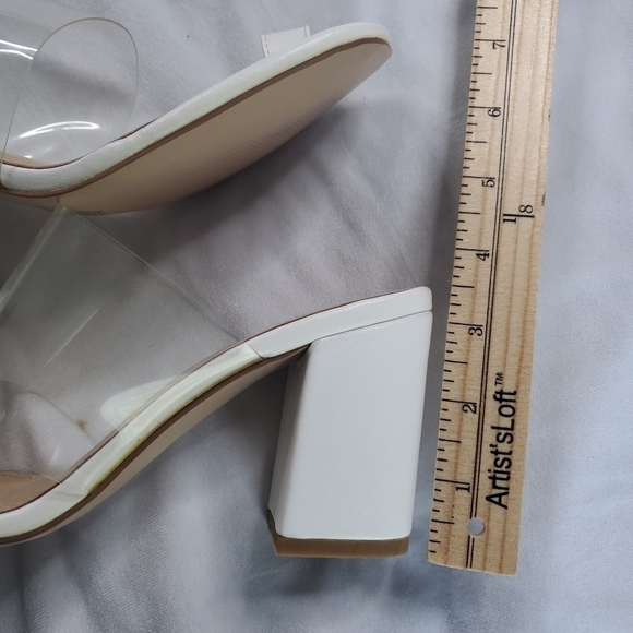 Clear Strap PVC Block Heel Open Toe with Toe Post Loop Mule Sandals - Picture 9 of 12